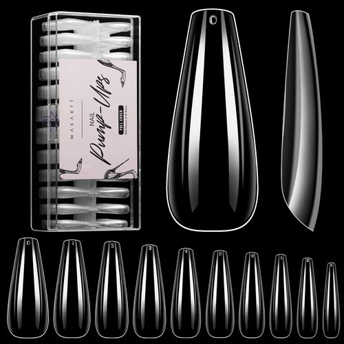 Makartt Coffin Nail Tips 500pcs Press on Nails Long Ballerina Nails Clear Acrylic Nails Soak Off Nail Tips Full Cover False Nail Tips Fake Nails Artificial Nails 10 Sizes A-02
