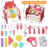 hunloot Kids Tool Set, Christmas Birthday Gift for 3 4 5+ Years, Toddler Tool Set with Electronic Toy Drill and Portable Toolbox, Toddler Construction Toy Tools Kit, Girls Pretend PlayTool Set (Pink)