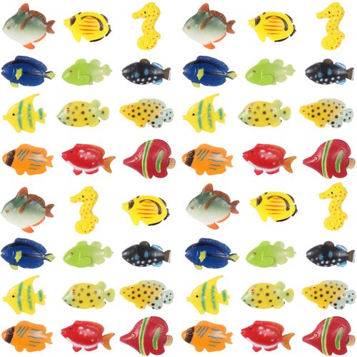 Boao 48 Pcs Plastic Fish Toys Small Tropical Fish Figure Play Set Sea Animals Bath Toys Tropical Party Favors Assorted Ocean Creatures Figures Birthday Learning Educational Party Supplies