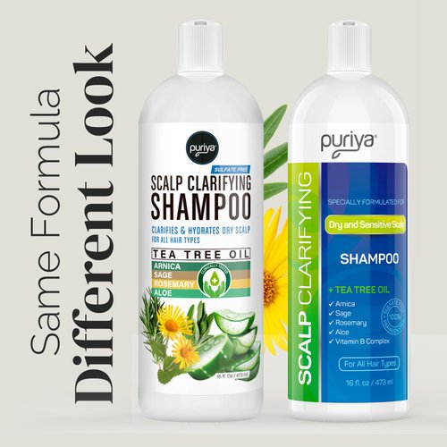 Puriya Tea Tree Clarifying Shampoo. Plant Rich Dry Itchy Scalp Relief, for Kids, Adults, Sulfate Free, No Harsh Chemicals Seen in Dandruff Treatment, Seborrheic Dermatitis, Psoriasis Shampoo, 16 oz