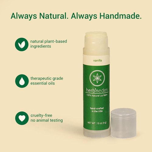 Herb’N Eden Vanilla Lip Balm Pack of 3 | Moisturizing and Soothing for Dry, Chapped Lips | 100% Natural Ingredients | Essential Oils