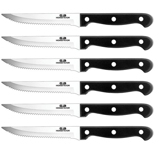 G.a HOMEFAVOR 6-piece Steak Knife Set Serrated Stainless Steel Sharp Blade Flatware Steak Knives