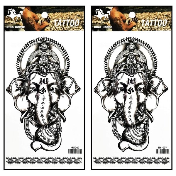 Tattoos 2 Sheets Elephant Buddha Ganesh Flowers Henna Temporary Tattoos Body Art Stickers Fake Waterproof Removable Stickers Party for Teens Men Women