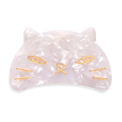 Hair Claw Clip 2.6 Inch Tortoiseshell Grip Hair Jaw Clip Strong Hold Cute Cat Shape Hair Claw Clamp for Women Girls (White)