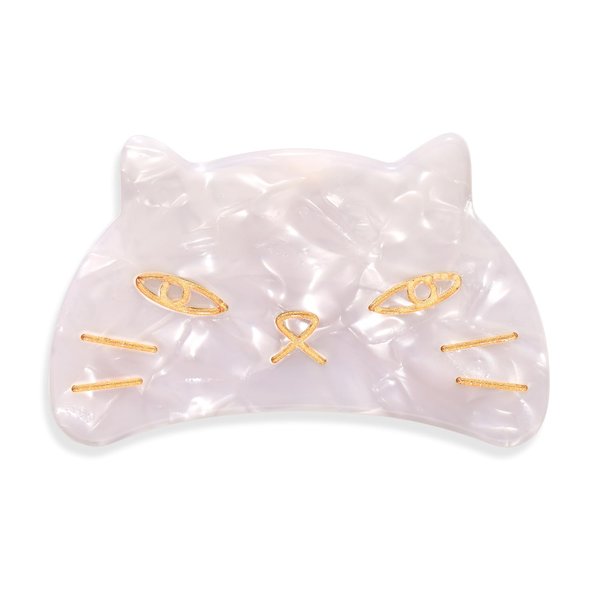 Hair Claw Clip 2.6 Inch Tortoiseshell Grip Hair Jaw Clip Strong Hold Cute Cat Shape Hair Claw Clamp for Women Girls (White)