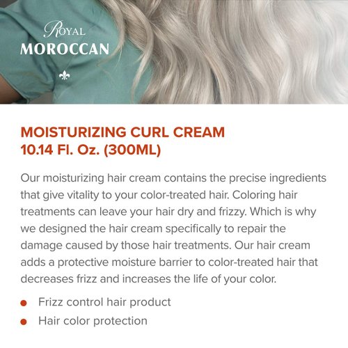 Royal Moroccan Curl Cream for Frizzy Hair Control and Color Treated Hair, 300 ml (10.14 oz) - Moisturizing Curl Defining Conditioner Styling Cream with Argan Oil