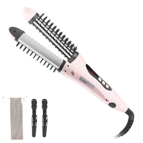 Hair Straightener and Curler Brush,2‑in‑1 Hair Straightener Curling Iron,Professional Hot Hair Curler Round Hair Straightening Brush for All Hair Types100‑240V(US)
