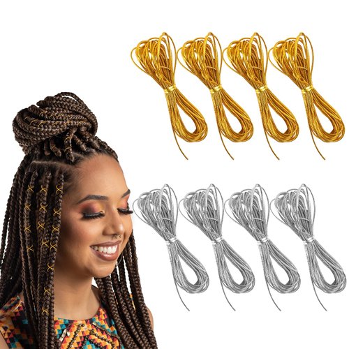 8 Pieces 5M Hair Strings for Braids Hair Accessory String, Hair Wrap String Dreadlock Braiding Rope Silver Gold Braiding Hair Deco Styling Hair Braiding String for Hair Braiding Twist Gift Hang Tags