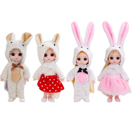 ONEST 4 Sets 6 Inch Dolls Cute Girl Dolls Include 4 Pieces Girl Mini Dolls, 4 Sets Handmade Doll Clothes, 4 Pairs of Doll Shoes