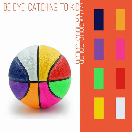 Aoneky Rubber Size 3 Basketball - Colorful Rainbow Ball for Kids Aged 3-7 Years Old, Girls Boys Mini Sport Ball Toy, Ball Pump Included