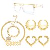 HAIAISO 80s/90s Hip Hop Queen Costume Kit for Women Sunglasses Bamboo Hoop Earrings Chunky Queen Pendant Cuban Chain Necklace Bracelet Rapper DJ Accessories Set(Bamboo set)