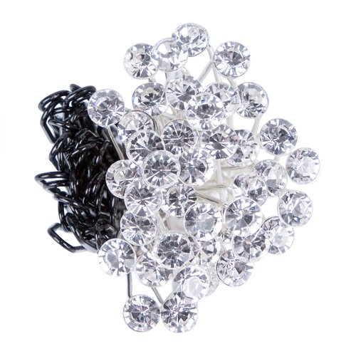 80 Pack White Rhinestone Hair Pins and U Shape Hairpins, findTop Wedding Hair Clips Professional Hairdressing Grip with Storage Bottle (40 Crystal Pins & 40 U Shape Pins)