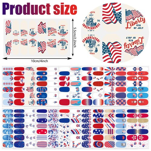 XEAOHESY 336 Pieces 24 Sheets 4th of July Nail Wraps Independence Day Nail Polish Strips American Flag Patriotic Nail Strips Self-Adhesive Nail Polish Stickers for Memorial Day