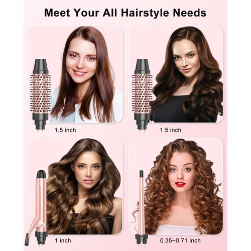 Nimmu Curling Iron Set with Thermal Brush Ceramic Curling Wand (0.35"-1"), 1 1/2 Inch Pro Heated Round Brush Create Blowout Look & Natural Curls, 30S Fast Heat Up, Detachable Dual Voltage Hair Curler