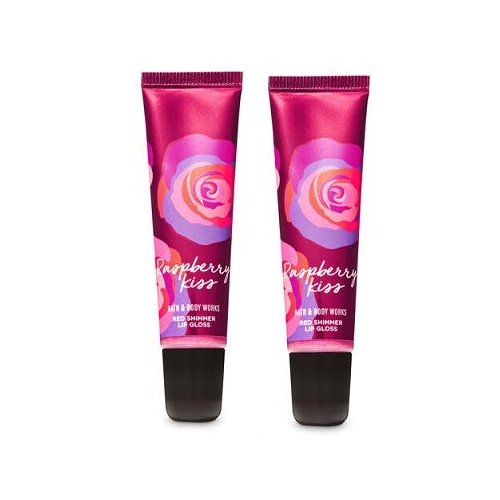 Bath and Body Works 2 Pack Raspberry Kiss Red Shimmer Lip Gloss .47 Oz.