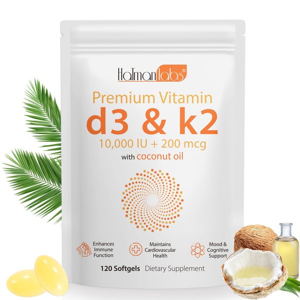 MXCZBSM Vitamin D3 K2 Supplement Softgel, Vitamin D3 K2 Softgel with 10000 IU Supports Immune, Heart, Teeth & Bone Health, Free of GMO, Gluten, Soy