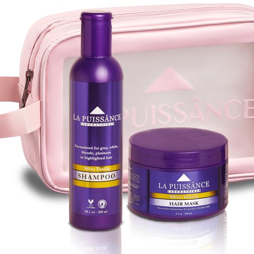 LA PUISSANCE Silver Toning Purple Hair Care Set - Shampoo and Hair Mask Bundle for Blonde Hair & Gray or white Hair - Neutralizes Brassiness, Adds Shine, Hydrates for Home and Salon Use
