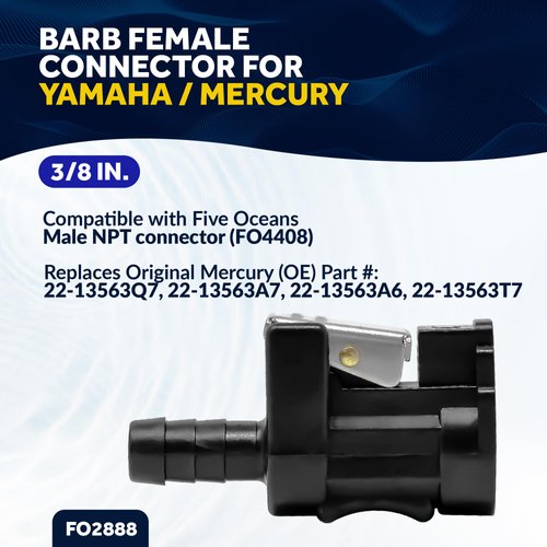 Five Oceans 3/8-Inch Barb Female Fuel Line Quick Connector for Yamaha/Mercury Outboard Connections and Mercury Fuel Tank Side, Replaces Part 22-13563Q7, 22-13563A7, 22-13563A6, 22-13563T7 - FO2888