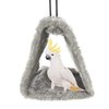 Winter Warm Bird Nest House Shed Hut Hanging Hammock Finch Cage Plush Fluffy Birds Hut Hideaway for Hamster Parrot Macaw Budgies Eclectus Parakeet Cockatiels Cockatoo Lovebird (M, Grey)