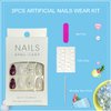 Tyuimhx 3D Flowers Press on Nails Short Almond Fake Nails With Gold Pearls Cat Claws Designs Gradient False Nails Full Cover Stick on Nails Acrylic Artificial Nails for Women Glue on Nails 30Pcs
