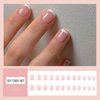SINSEN French Tip Press on Nails Short Square Fake Nails, Cute Glue on Nails, Glossy Pink Acrylic Nail Kit, Summer Nail Art Decorations Full Cover White French Designs Stick on Nails for Women 24Pcs