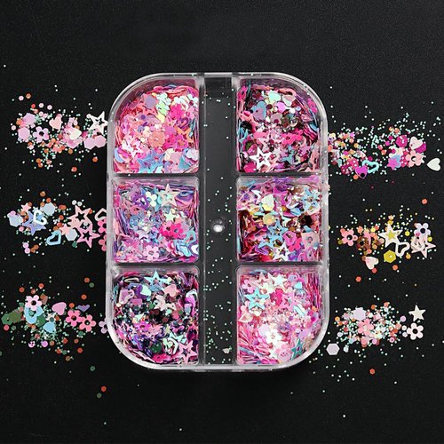 Heart Nail Art Glitters Sequins Mixed Hollow Star Flower Nail Sequins Star Holographic Flake Nail Glitter Powder Hexagon Chunky Glitter Confetti for Acrylic Nails Decorations DIY Crafts