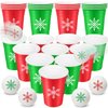 VioraWhite 22 Pcs Christmas Game Supplies Set 16 oz Plastic Cups with 8 Christmas Theme Balls Xmas Party Game Beer Cups for Christmas House Parties Favors Concerts Birthdays BBQ Holidays(Snowflake)