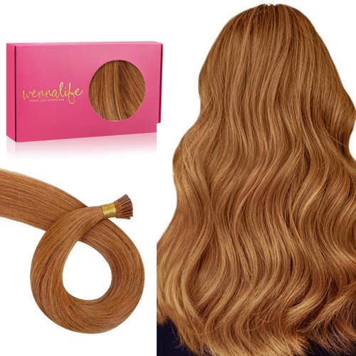 WENNALIFE I Tip Hair Extensions Human Hair, 50g 50s 20 Inch Auburn Ginger Remy Itip Human Hair Extensions Invisible Itips Straight I Tips Fusion Extensions Real Human Hair