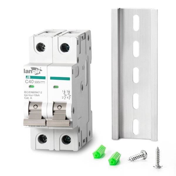 LANGIR DC Circuit Breaker 2 Poles 1-63A 500V for Solar Energy System and Other DC System DIN Rail Installation (40A)