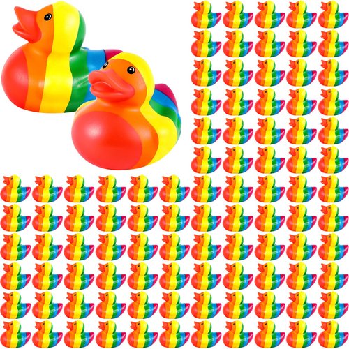 DEEKIN 24 Pcs Rainbow Rubber Duck Mini Rubber Duckies Bulk Rainbow Party Decorations Bathtub Ducky for Rainbow Colorful Birthday Party LGBT Party Favors Gift
