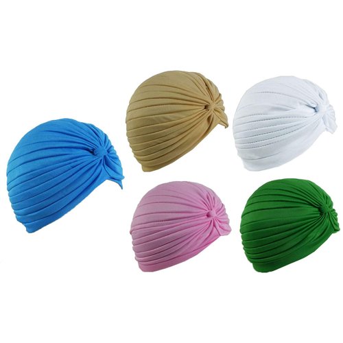 5 Women Stretchy Turban Chemo Cap Bennie Head Wrap Headwear (5 Pastel)