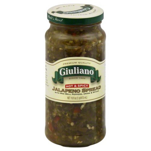 Giuliano Hot and Spicy Jalapeno Spread With Red Bell Peppers Onion and Spices 16 oz - Pack of 6 Y