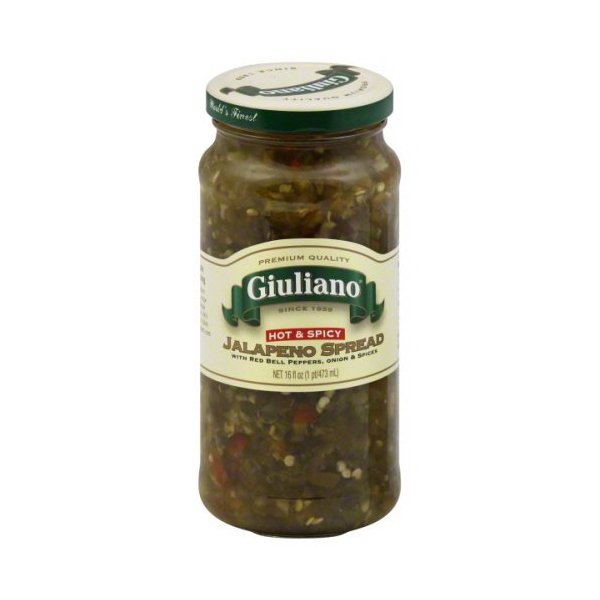Giuliano Hot and Spicy Jalapeno Spread With Red Bell Peppers Onion and Spices 16 oz - Pack of 6 Y