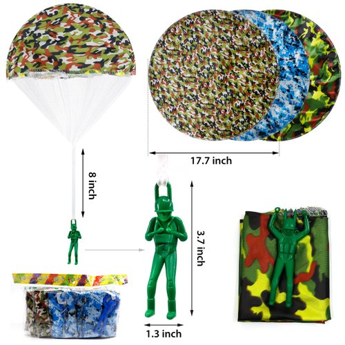 12 Pcs Camo Parachute Toy, Tangle Free Throwing Hand Throw Flying Toys, No Battery nor Assembly Required, Plastic Green Army Men Soldiers Action Figures Outdoor Games for Kids, Fun Party Favors (Camo)