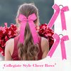 DEEKA 12 PCS Glitter Collegiate Style Cheer Bows Long Tail Full Rhinestones Skinny Shiny Cheer Bow Ponytail Holder Handmade Bows for Girls Teens Cheerleader Sports -Pink