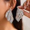 Octwine Vintage Statement Leaf Asymmetric Earrings Silver Gold Boho Chunky Earrings Dangling for Women Stud Earrings Chandelier Statement Earrings Sparkly Simple Earrings for Women (Silver)