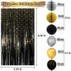 Black and Gold Birthday Party Decorations with Happy Birthday Banner, Gold Black Balloons, Birthday Tablecloth, Foil Fringe Curtains, Honeycomb Balls, Birthday Decor for Men Women