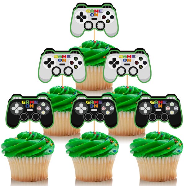 Video Game Controllers Cupcake Toppers 48 Pcs Gaming Themed and Food Decorations for Kids Gamepad Birthday Party Supplies Favors