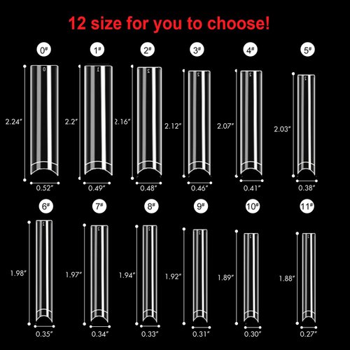 SITELENABY 504PCS 3XL No C Curve Square Nail Tips, Half Cover Artificial Nails Straight Tapered Square French Clear Fake Nail Tips for Acrylic Nails Professional 12 Sizes(3XL no c square 500pcs)