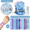 YYMYMGJ 74 PCS Snowflake Party Favors, 24 PCS Snowflake Slap Bracelets 50 PCS Snowflake Stickers Snowflake Birthday Party Decorations Supplies Gifts for Kids Classroom Rewards