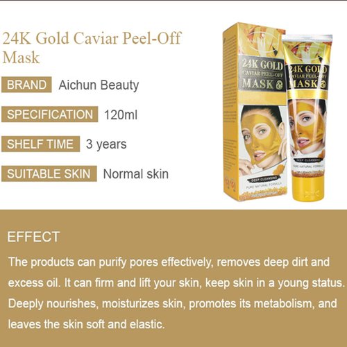 AICHUN BEAUTY Peel-Off Facial Mask Deep Cleansing Oil & Dirt Pores Face Skin Recover Vitamin A & E 120ml/4.05fl.oz (24K GOLD CAVIAR PEEL-OFF MASK)