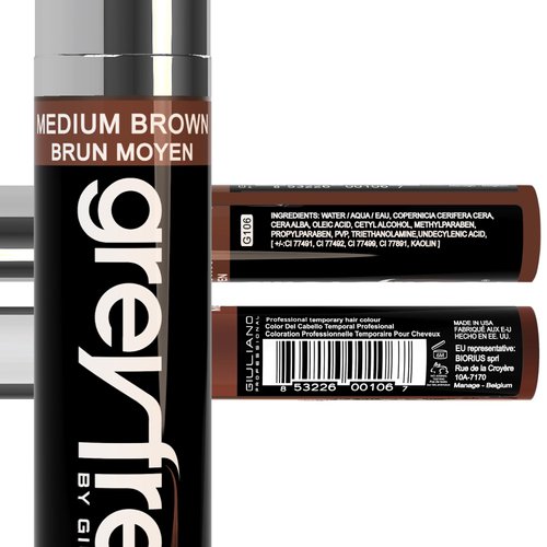 Greyfree Root touch up hair mascara temporary cover conceal gray roots hair lines eyebrows mens mustache and beards Medium-Brown