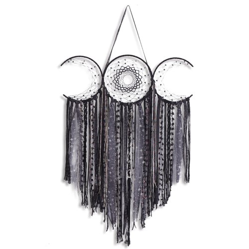 ANROYE Black Triple Moon Goddess Macrame Wall Hanging, Wicca Crescent Dream Catcher for Witch Home, Hippie Dreamcatcher for Witchy Bedroom Decoration, Pagan Woven Tapestry for Wiccan Adults Decor Gift