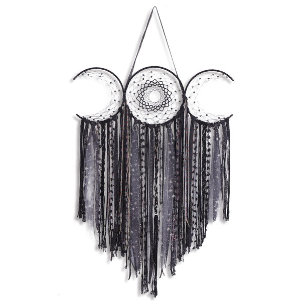 ANROYE Black Triple Moon Goddess Macrame Wall Hanging, Wicca Crescent Dream Catcher for Witch Home, Hippie Dreamcatcher for Witchy Bedroom Decoration, Pagan Woven Tapestry for Wiccan Adults Decor Gift