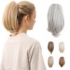 JUVABUN 10" Straight Claw Clip In Ponytail Hair Extensions - Light Gray| Synthetic Ponytail Extension | Hair Extensions for Women & Men | Washable, Realistic And Synthetic |Light Gray