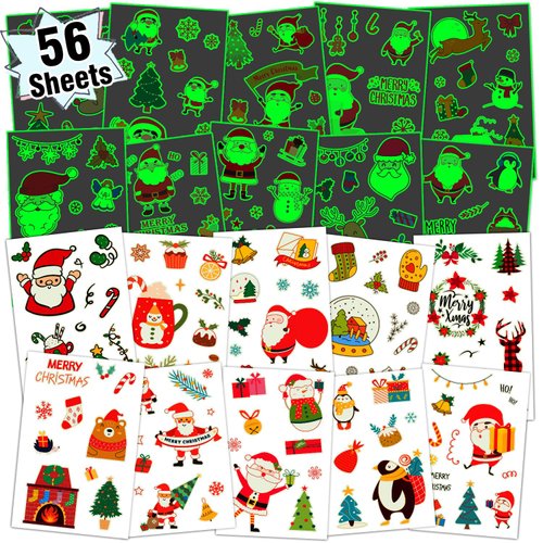 Partywind 56 Sheets (535 Glow Styles) Christmas Temporary Tattoos Party Decorations, Luminous Christmas Holiday Party Supplies for Kids Stocking Stuffers, Tattoo Stickers for Xmas