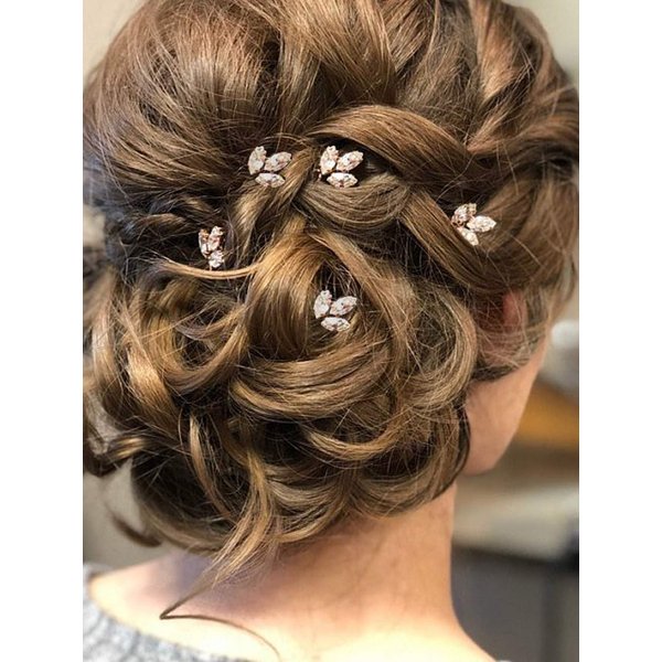 Wedding Hair Pins for Bride, 5PCS Wedding Hair Pins Silvers with Rhinestone Hair Accessories for Wedding (Silver Clear)