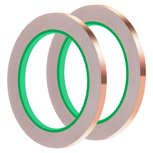 tifanso 2PCS Copper Tape with Dual Side Conductive Adhesive, Copper Foil Tape, Copper Foil Tape for Stained Glass, EMI Shielding, Electrical Repairs (1/4inch)（2pcs）