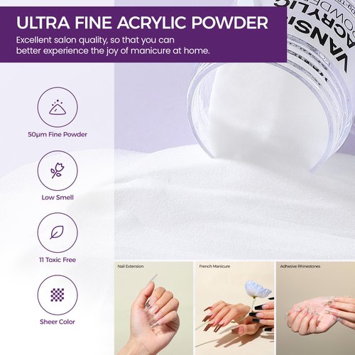 VANSISOS Acrylic Nail Kit: 30g Clear Acrylic Powder and 75ml Acrylic Liquid Set with Nail Brush Nail Forms Acrylic Nails Extension Kit for Beginners for Home DIY Salon Nails Application