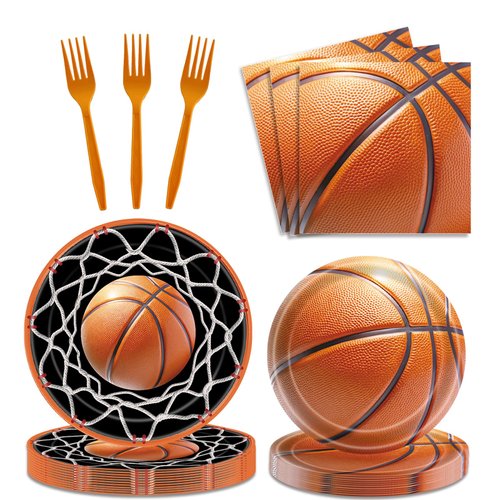 96 PCS Basketball Plates Tableware Set Basketball Birthday Party Decorations Sports Theme Party Supplies for Boys Kids Serves 24